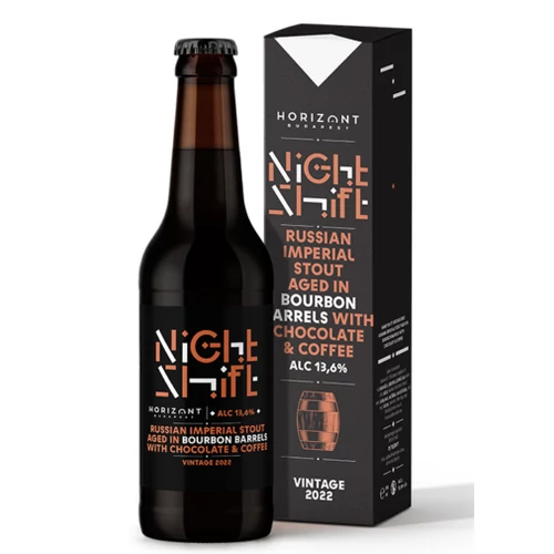 HORIZONT NIGHT SHIFT 2022 1 Russian Imperial Stout bourbon hordóban érlelve csokoládéval és kávéval 0,33L